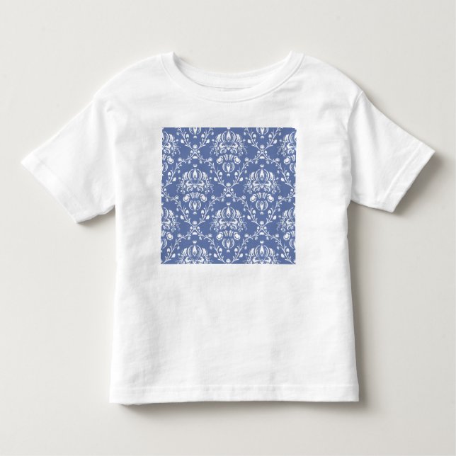 Camiseta Infantil Damasco Azul e Branco (Frente)