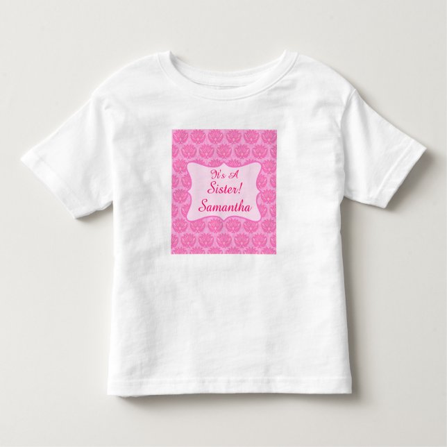 Camiseta Infantil Damasco Rosa É uma Irmã Nome Crianças Personalizad (Frente)