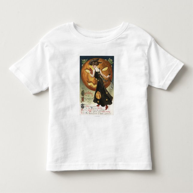 Camiseta Infantil Dança e abóbora do Dia das Bruxas GreetingWitch (Frente)