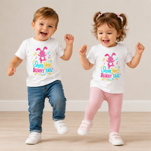 Camiseta Infantil Dança Feliz Coelho Rosa Sacuda Seu Rabo de Coelho