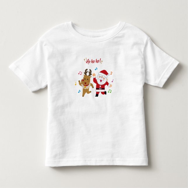 Camiseta Infantil  Dancing Santa and Reindeer Christmas Party (Frente)