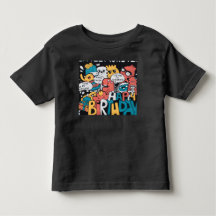 Camiseta Infantil de Aniversário Feliz Doodle