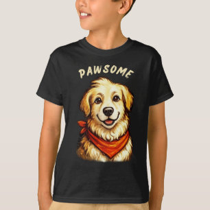 Camiseta Infantil de Cachorro Dourado Desenhado à