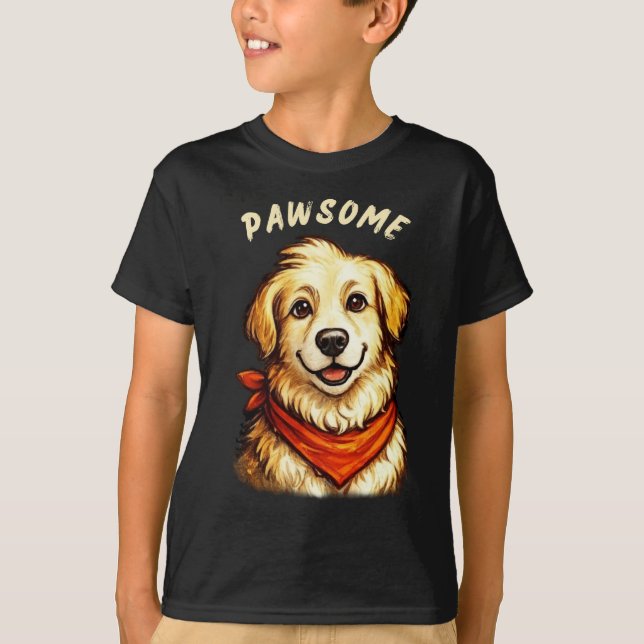 Camiseta Infantil de Cachorro Dourado Desenhado à  (Frente)
