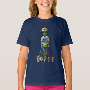Camiseta Infantil de Cachorro Engraçado Alien