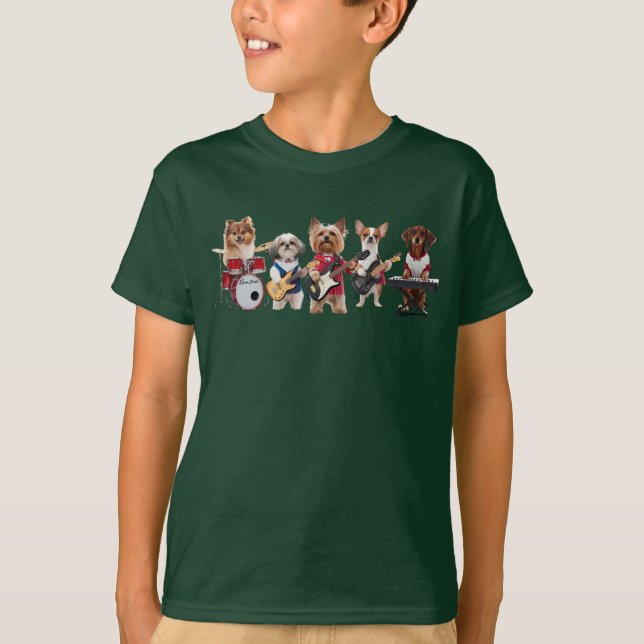 Camiseta Infantil de Cachorro Fofo Banda de Rock (Frente)