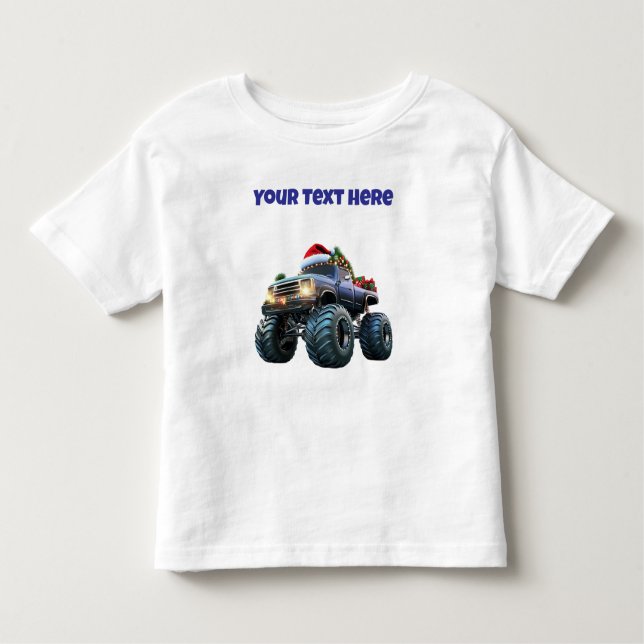 Camiseta infantil de caminhão monstro azul editáve (Frente)