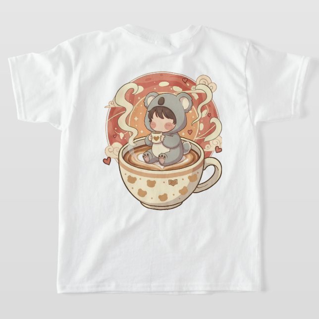Camiseta Infantil de Coala Chibi Divertido para Cr (Postura das costas)