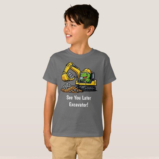 Camiseta Infantil de Construção com Escavadeira T- (Frente Completa)