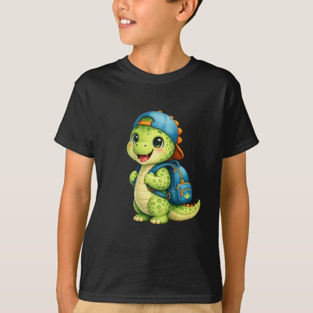 Camiseta Infantil de Dinossauro de Mochila Fofa (Frente)