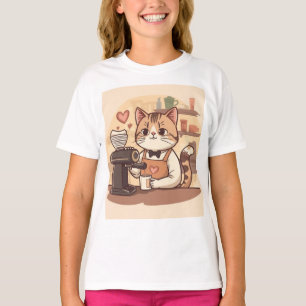 Camiseta Infantil de Gato Barista de Desenho Anima