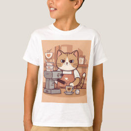 Camiseta infantil de gato barista de desenho anima