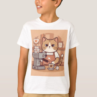 Camiseta infantil de gato barista de desenho anima