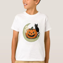 Camiseta infantil de gato fofo de Halloween em abó