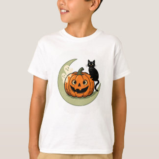 Camiseta infantil de gato fofo de Halloween em abó