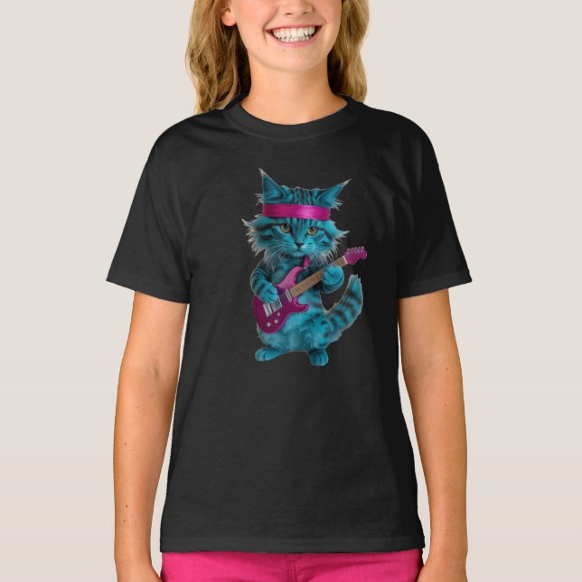 Camiseta Infantil de Gato Turquesa Fofa (Frente)