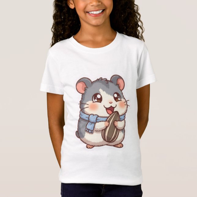 Camiseta Infantil de Hamster Fofo Segurando Sement (Frente)
