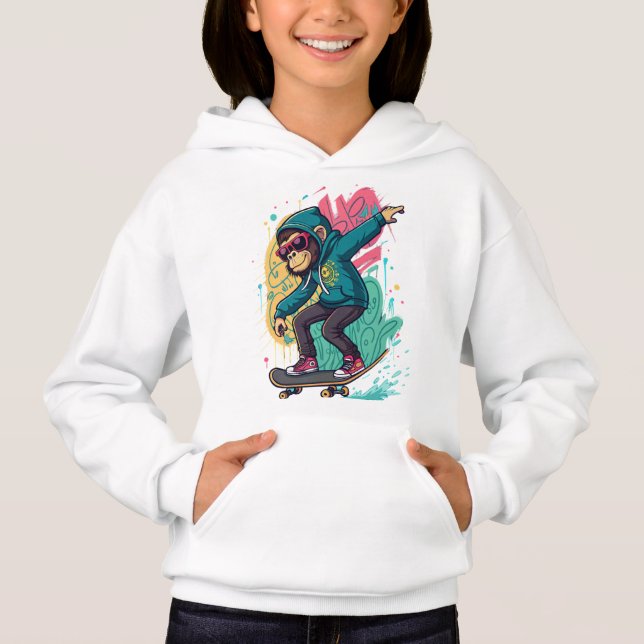 Camiseta Infantil de Macaco Skate Pop Design Carto (Frente)