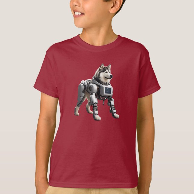 Camiseta Infantil de Malamute Robô Fofo (Frente)