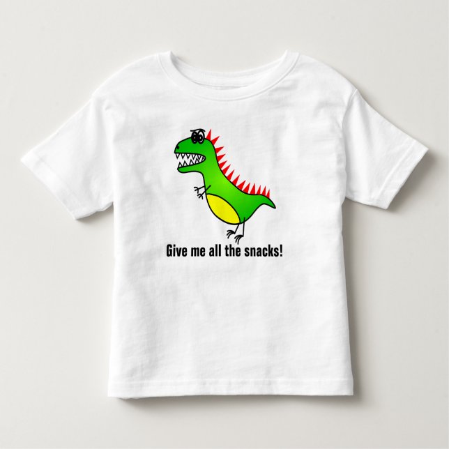 Camiseta Infantil Dê-me todos os petiscos dinossauro com fome T-Rex (Frente)