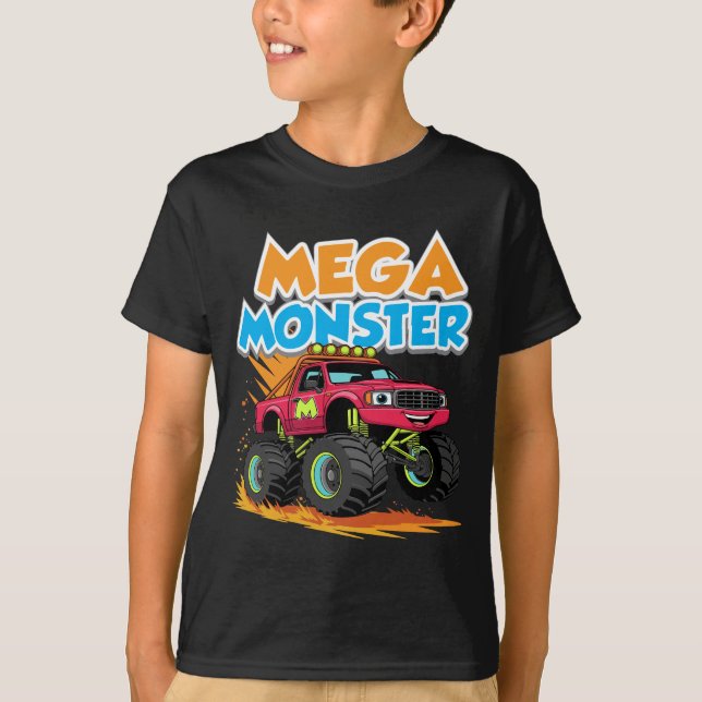 Camiseta Infantil de Mega Caminhão Monstro Desenho (Frente)