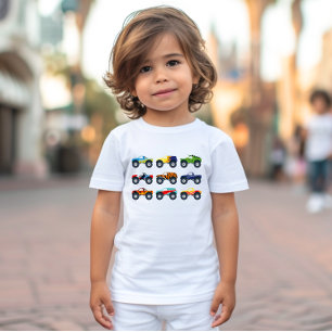 Camiseta Infantil de Monster Trucks Retro em Fila