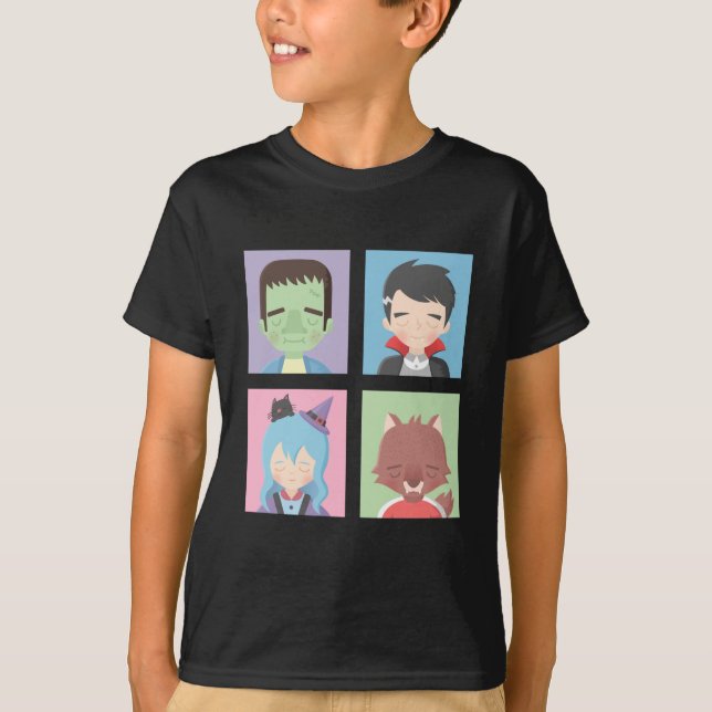 Camiseta infantil de monstros fofos de Halloween (Frente)