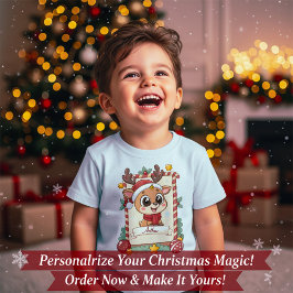 Camiseta Infantil de Natal Rena Fofa Personalizada