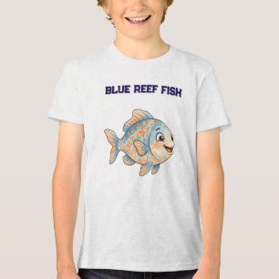 Camiseta Infantil de Peixe Azul Coral em Aquarela