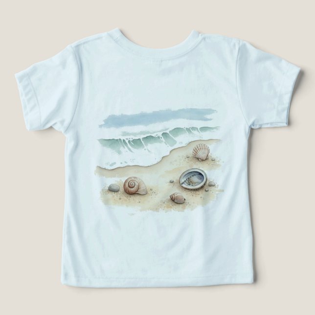 Camiseta Infantil de Praia em Aquarela Concha & Ar (Verso do Design )