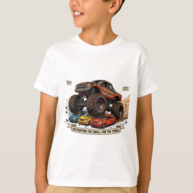Camiseta Infantil de Rodas de Trator Monstro de Re (Frente)