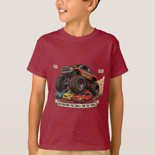 Camiseta Infantil de Rodas de Trator Monstro de Re (Frente)