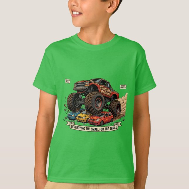 Camiseta Infantil de Rodas de Trator Monstro de Re (Frente)