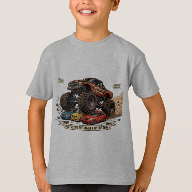 Camiseta Infantil de Rodas de Trator Monstro de Re (Frente)