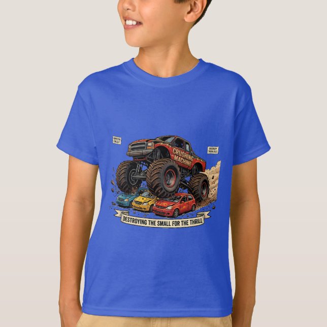 Camiseta Infantil de Rodas de Trator Monstro de Re (Frente)