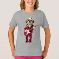 Camiseta infantil de Shih Tzu fofa estrela do rock
