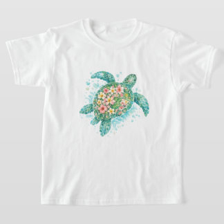Camiseta Infantil de Tartaruga Marinha Floral