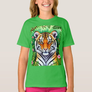 Camiseta Infantil de Tigre Botânico Ousado