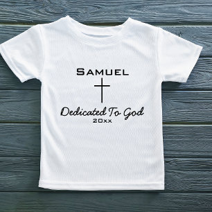 Camiseta Infantil Dedicado a Deus, Nome da Criança Cruz