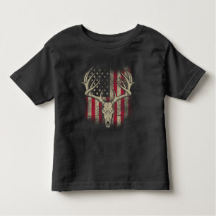 Camiseta Infantil Deer Skull Hunter American Flag Deer Hunting EUA