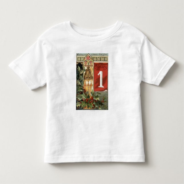Camiseta Infantil Desejando lhe uma cena nova feliz de YearBell (Frente)