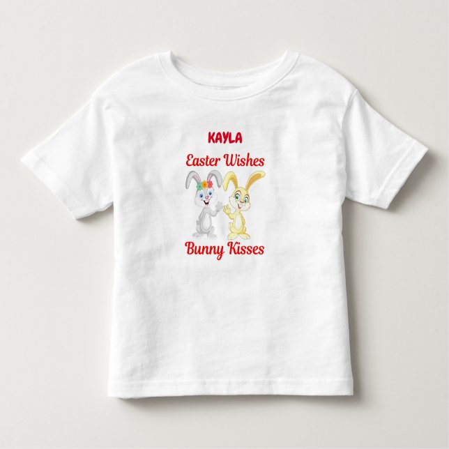 CAMISETA INFANTIL "DESEJO DE PÁSCOA, BEIJOS DE BUNNY" PERSONALIZADO (Frente)