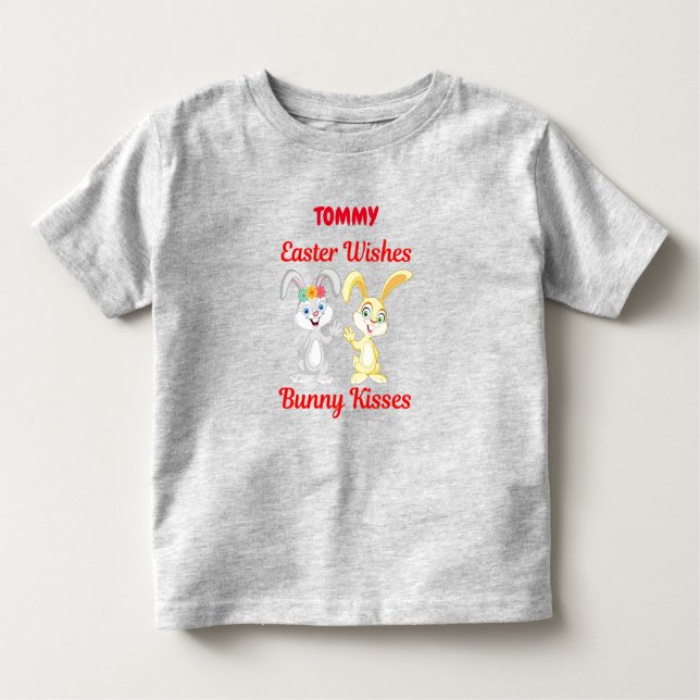 CAMISETA INFANTIL "DESEJO DE PÁSCOA, BEIJOS DE BUNNY" PERSONALIZADO (Frente)