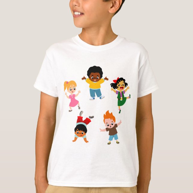 Camiseta infantil desenho de cinco crianças (Frente)