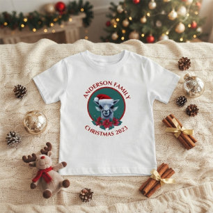 Camiseta Infantil Desenho de Lhama de Natal Personalizado para Famíl