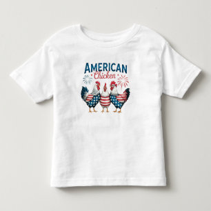 Camiseta Infantil Desenho Patriótico Americano de Frango de 4 de Jul