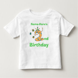 Camiseta Infantil Desenhos animados do segundo aniversário. Nome