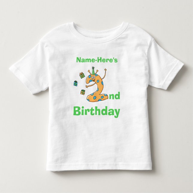 Camiseta Infantil Desenhos animados do segundo aniversário. Nome (Frente)