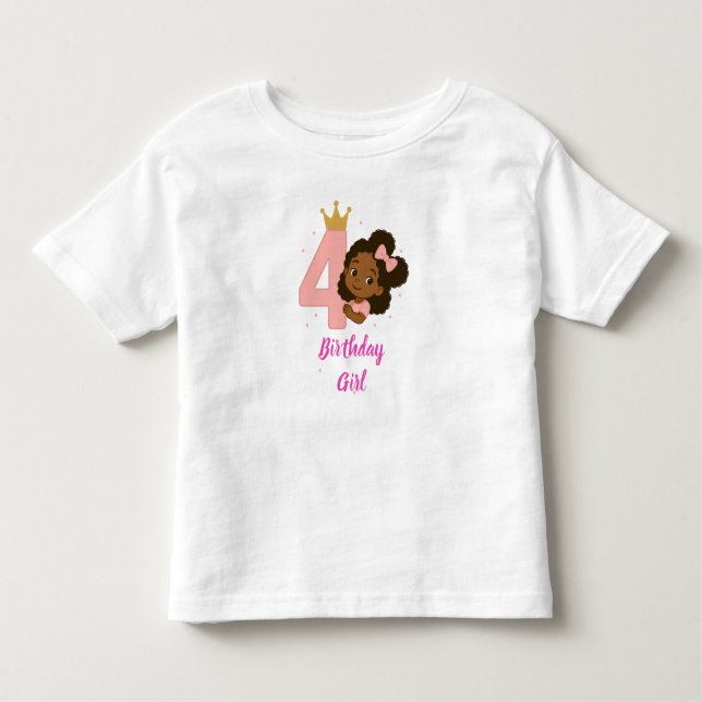 Camiseta Infantil Design de 4º Aniversário da Princesa Rosa (Frente)