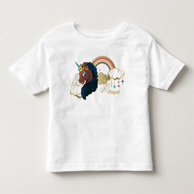 Camiseta Infantil Design de Arco-Íris e Nuvens do Unicórnio (Frente)